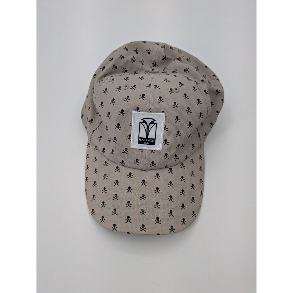 Blackwolf Run Hat Men Strap Spell Out Golf Resort Course Skulls Tan